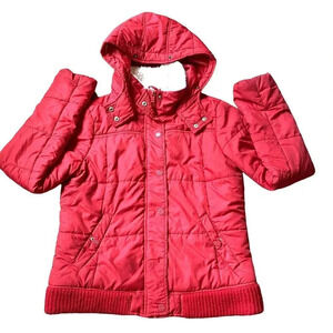 Aeropostale Womens Jacket Jacket XL Red Fleece Puffer Hoodie Pockets Full Zip